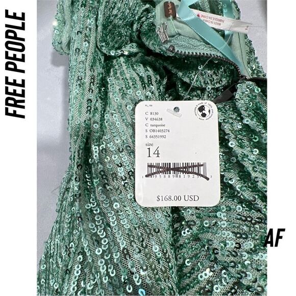 FREE PEOPLE FRIDA SEQUINED STRAPLESS MINI DRESS NWT ISLAND GREEN NWT - Picture 7 of 9